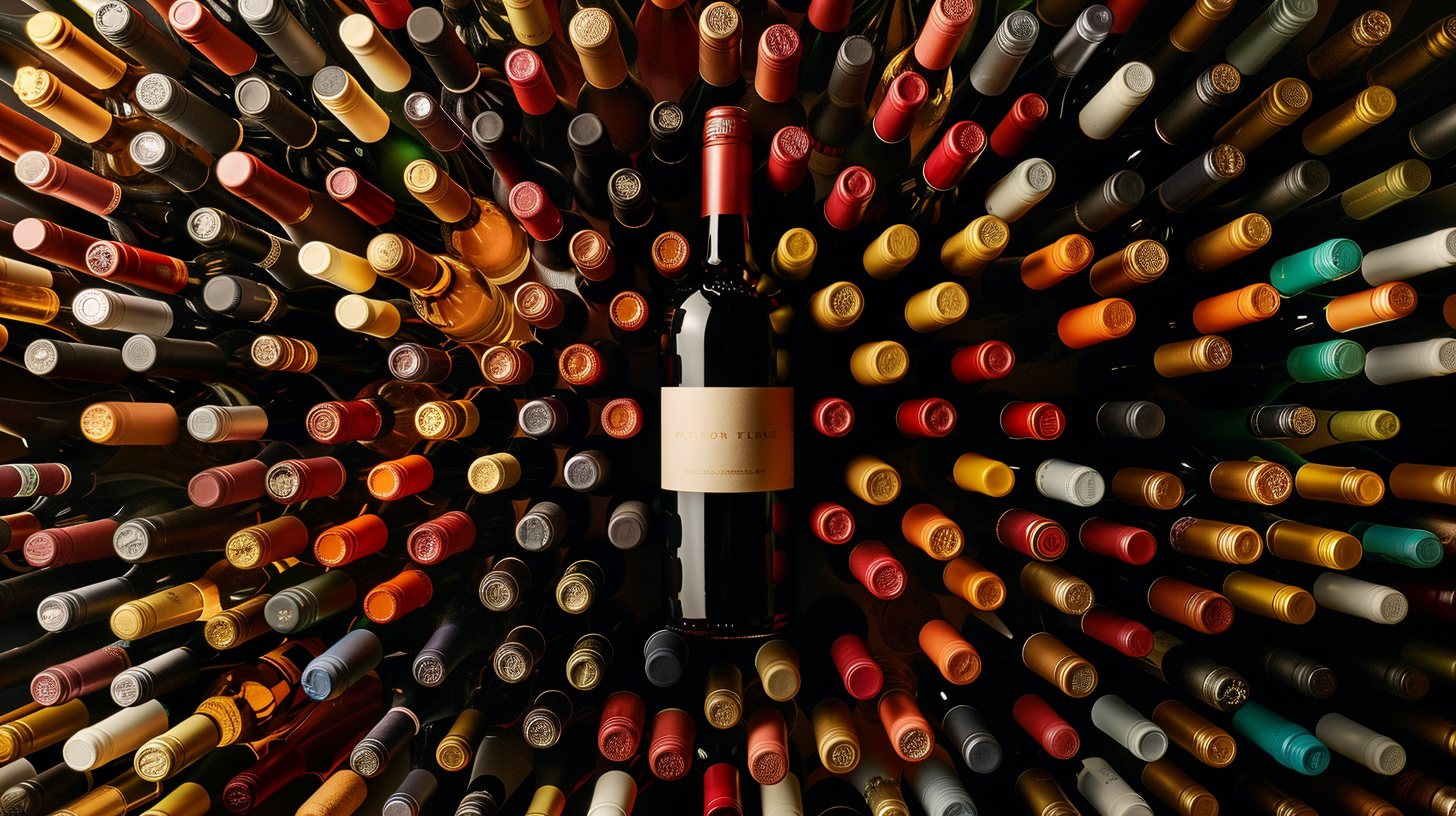 Vins — bouteille unique, fond noir, éclairage studio